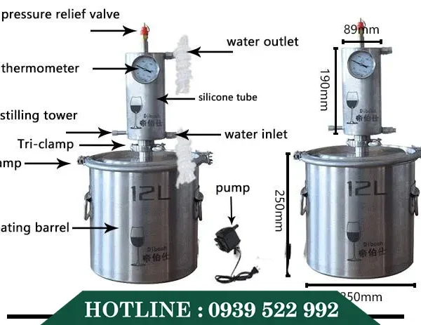 Máy Chưng Cất Tinh Dầu 12 Lít 5 may chung cat tinh dau 12 lit 2